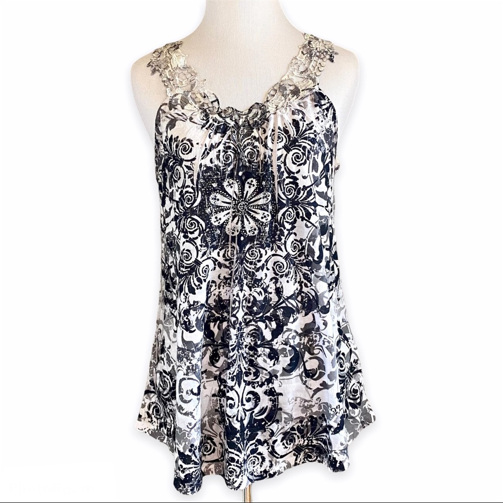 EUC Mind Code Embellished Lace Racerback Tank, M